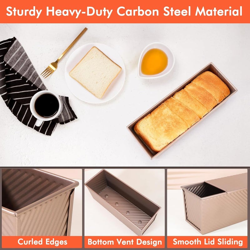 Beasea 2lb Pullman Loaf Pan with Lid, 1 Pack 12x4inch Large Bread Loaf Pans Carbon Steel Toast Box with Dough Scraper Set for Homemade Bread Bakeware Oven Baking - Rose Gold - Image 5