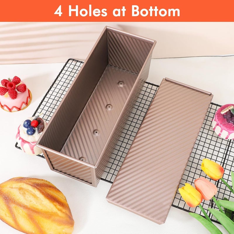 Beasea 2lb Pullman Loaf Pan with Lid, 1 Pack 12x4inch Large Bread Loaf Pans Carbon Steel Toast Box with Dough Scraper Set for Homemade Bread Bakeware Oven Baking - Rose Gold - Image 4