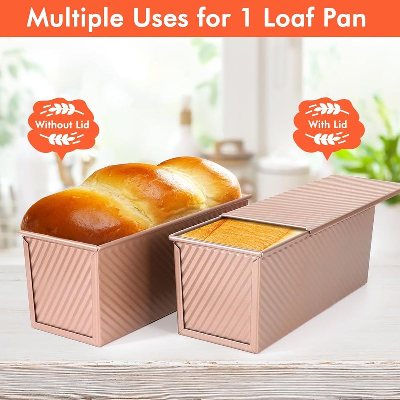 Beasea 2lb Pullman Loaf Pan with Lid, 1 Pack 12x4inch Large Bread Loaf Pans Carbon Steel Toast Box with Dough Scraper Set for Homemade Bread Bakeware Oven Baking - Rose Gold - Image 3