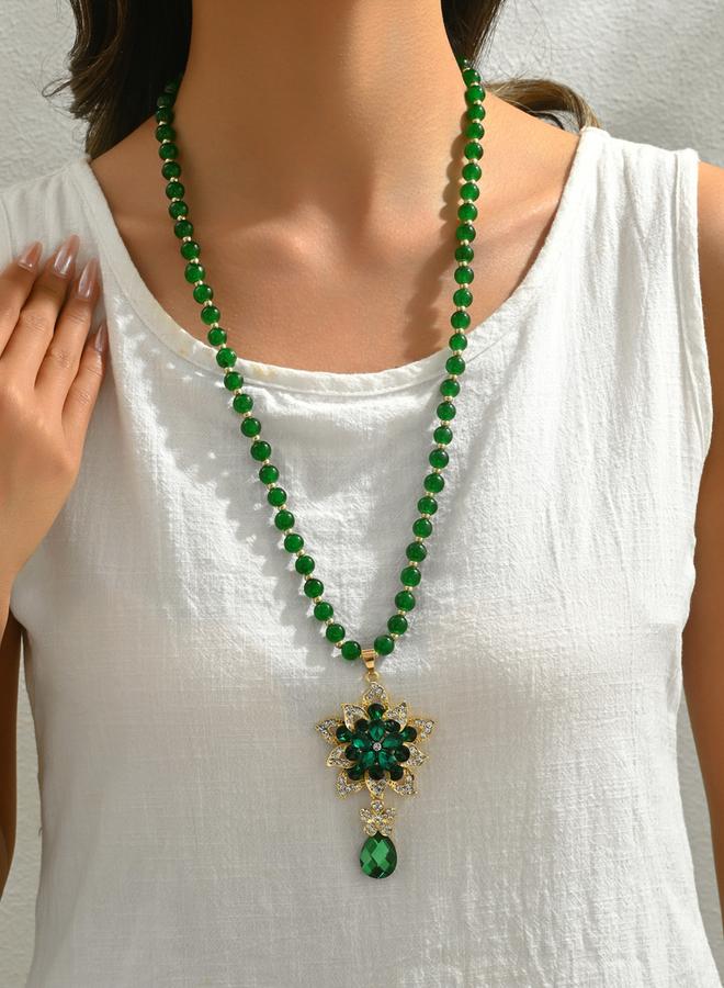 Take Two Embellished Flower Drop Beaded Necklace - Image 1
