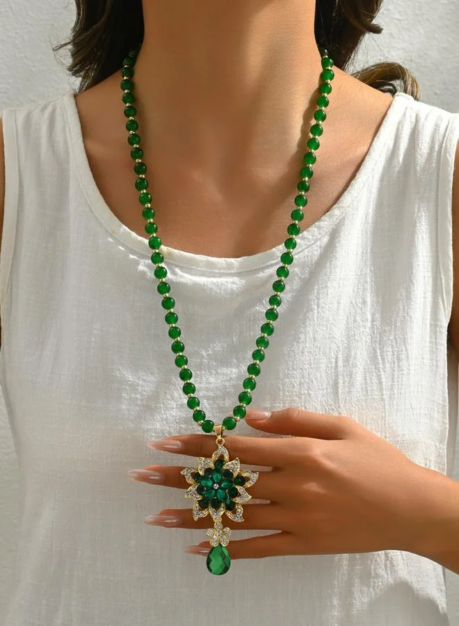 Take Two Take Two Embellished Flower Drop Beaded Necklace