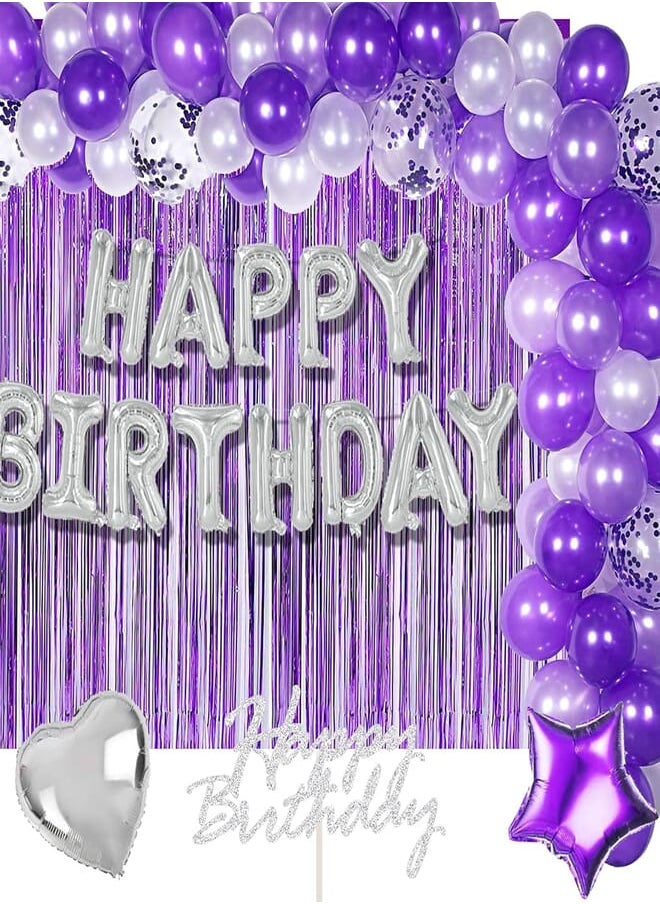Heeton - HEETON Women and Girl's Silver Happy Birthday with Purple Balloons Arch Garland Kit - Image 1