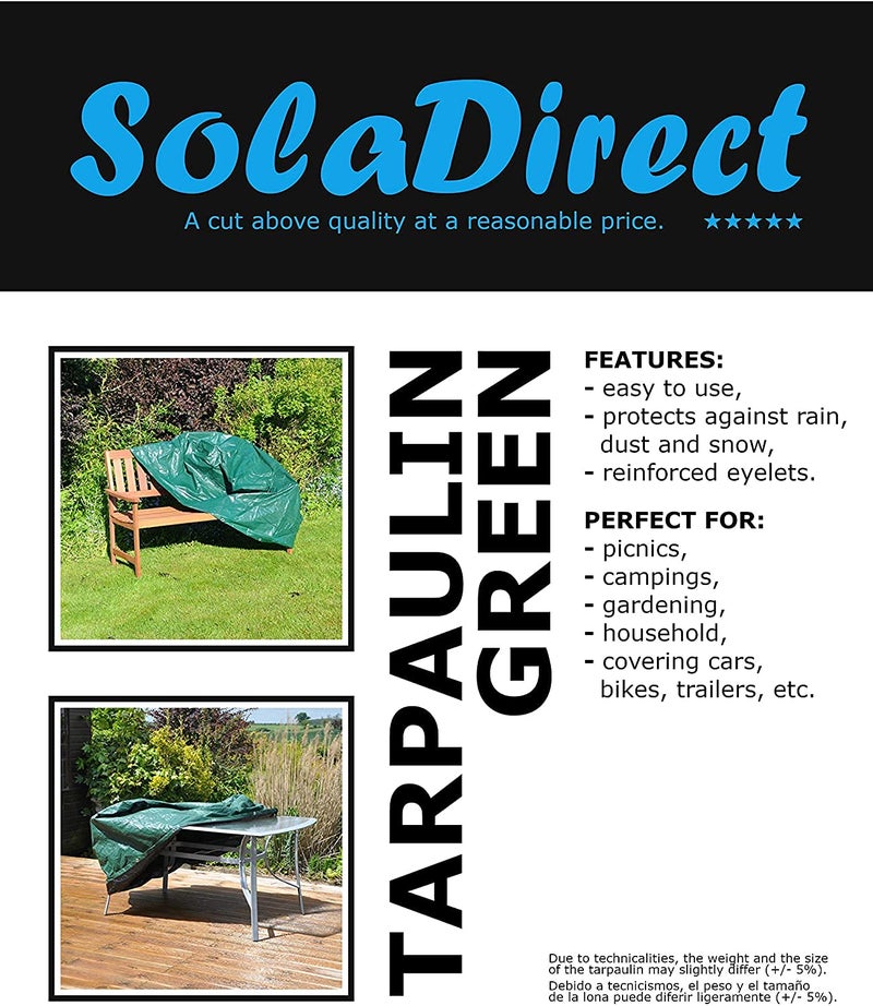 SolaDirect 4 x 5 m Green Tarpaulin Waterproof Heavy Duty Tarp Sheet Cover, Groundsheet - Waterproof, Weatherproof, Frost-Resistant, UV Protection, Universal, Multipurpose, Reinforced Eyelets - Image 2