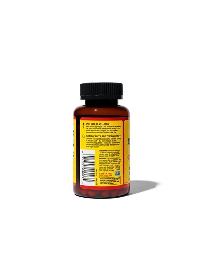 Bragg كبسولات خل التفاح من براج - فيتامين د3 وزنك - 750 ملغ من حمض الأسيتيك - دعم المناعة وإدارة الوزن - غير معدلة وراثيًا، نباتية، خالية من الغلوتين، بدون سكر (3) - Image 3
