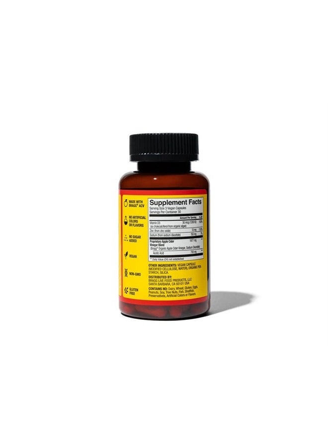 Bragg كبسولات خل التفاح من براج - فيتامين د3 وزنك - 750 ملغ من حمض الأسيتيك - دعم المناعة وإدارة الوزن - غير معدلة وراثيًا، نباتية، خالية من الغلوتين، بدون سكر (3) - Image 2