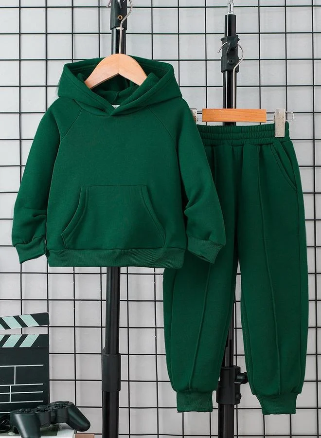 Take Two Take Two Boy's Solid Pocket Detail Hoodie Sweatshirt With Pants Set