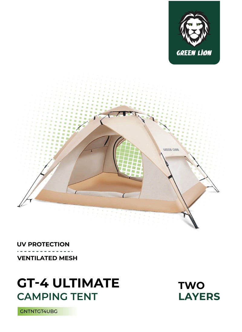 جرين ليون خيمة تخييم GT-4 Ultimate / سعة 3-4 أشخاص / مادة أرضية أكسفورد 210D / حماية من الأشعة فوق البنفسجية / طبقتان / مقاومة للماء / شبكة تهوية / حبل مقاوم للرياح / مساحة كبيرة / بابان - بيج  - Image 1