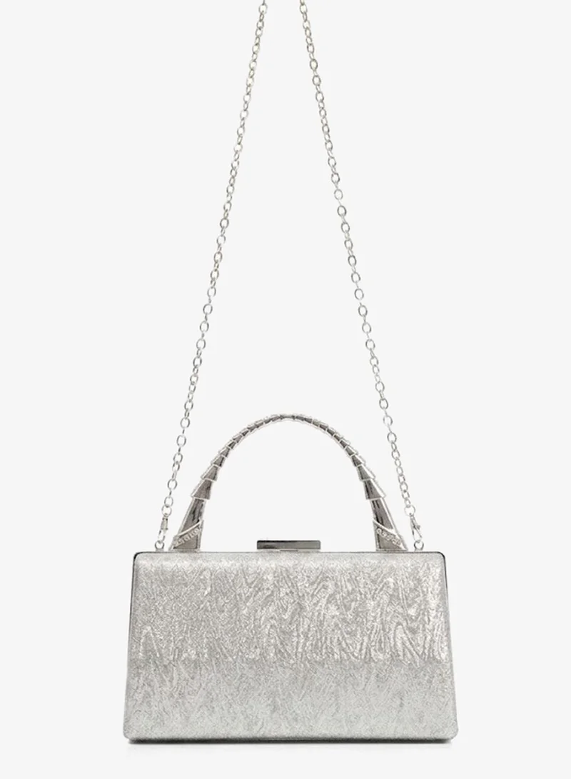 Viny Silver Viny Women's Shimmer Evening Clutch Bag | Elegant Party Handbag with Articulated Metal Handle & Crystal Clasp | Wedding Bridal Purse | Formal Minaudiere for Weddings, Parties, Prom, Cocktail, Engagement, Eid & Special Occasions – Gold, Silver, Champagne for Women | Best Price UAE