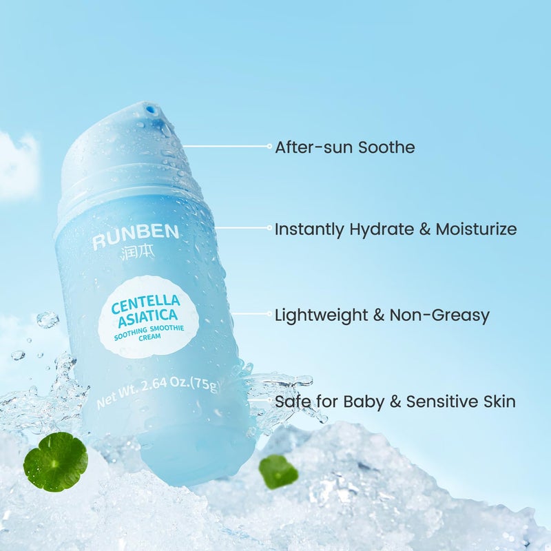 RUNBEN Centella Soothing Gel Cream for Baby Gentle Moisturizer Face Cream for Kids Cica Calming Gel for Sensitive  All Skin Types Sunburn Relief NonFragrance 264 oz - Image 3