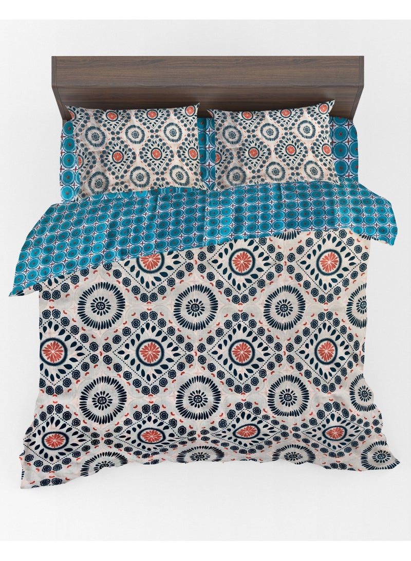 Home-Tex Design 3-Piece Reversible 100% Cotton King Size Duvet Cover Set - Printed - ENERGIE (Duvet Cover 240x200 cm+Pillow Covers 50x80 cm)  - Image 1