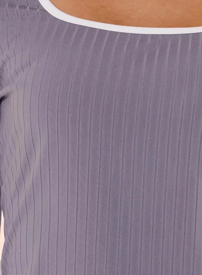 Take Two Square Neck Ribbed Knit Top with Contrast Trim