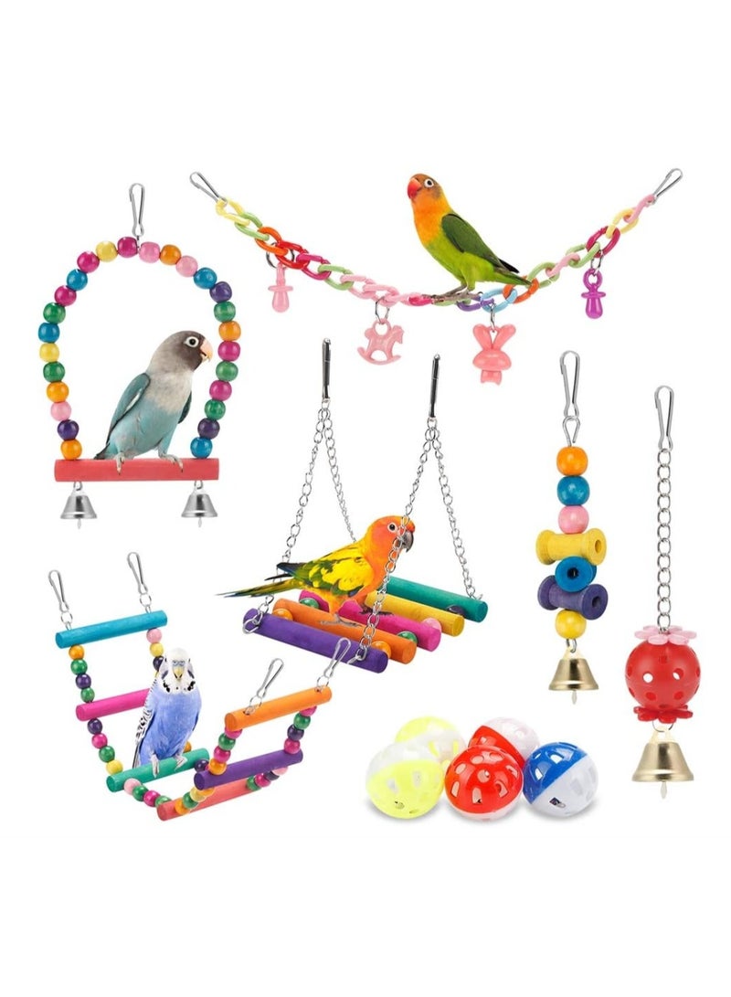 ألعاب طيور الببغاء والكوكتيل، قفص ببغاوات، أرجوحة، سلالم تسلق، مجثم خشبي، لعبة مضغ للببغاوات، الكونيور، طيور الحب، البادجي - Image 1