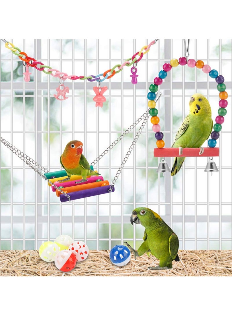 ألعاب طيور الببغاء والكوكتيل، قفص ببغاوات، أرجوحة، سلالم تسلق، مجثم خشبي، لعبة مضغ للببغاوات، الكونيور، طيور الحب، البادجي - Image 4
