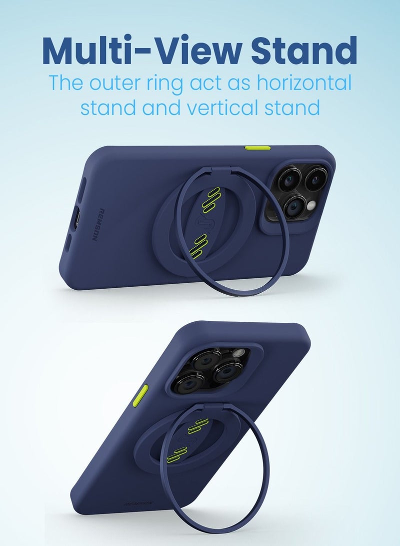 Remson حزام إصبع هاتف ريمسون ماج-إكس مع حامل مغناطيسي للهاتف مع حزام سيليكون متوافق مع آيفون 14، 13 برو/ماكس/بلس (أزرق/أخضر نيون) - Image 5