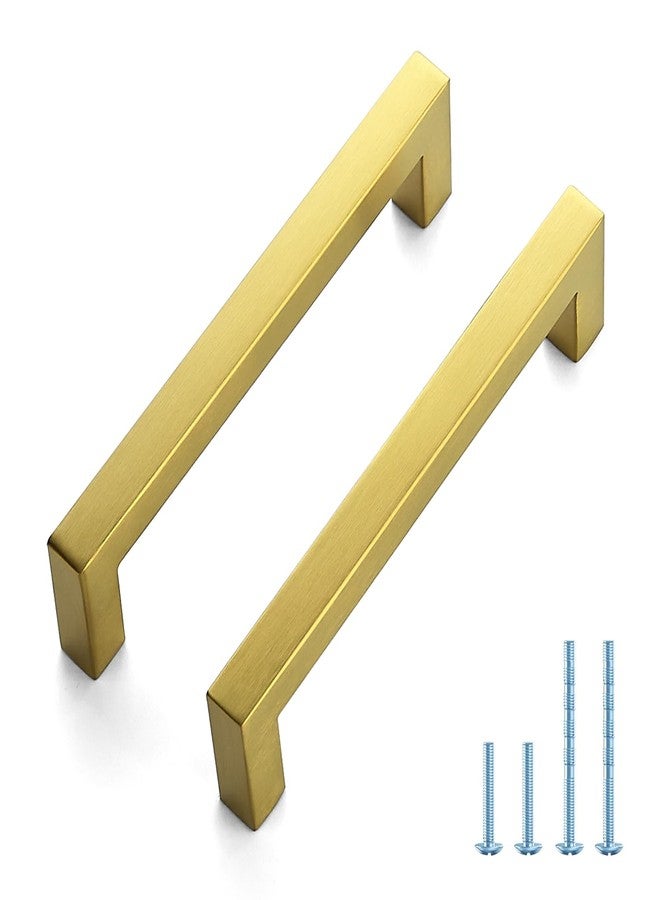 JOY DECOR 10 Pack Cabinet Handles, Gold Cabinet Pulls, 5 Inch Kitchen Handles Square Drawer Pulls Stainless Steel Drawer Hardware, 128mm Hole Center - Image 1