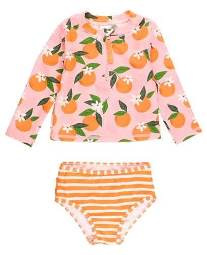 RuffleButts Orange You The Sweetest Long Sleeve Zipper Rash Guard Bikini 3T - Image 1