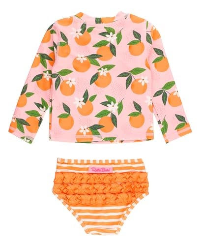 RuffleButts Orange You The Sweetest Long Sleeve Zipper Rash Guard Bikini 3T - Image 3