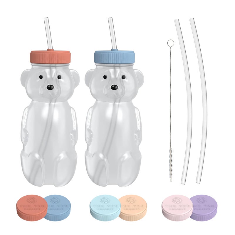 The 730 Project Honey Bear Straw Cup for Babies 2Pack Honey Bear Bottle with Travel Lid Therapy Learning Honeybear Straw Cup Baby Bottle Set 8 oz Blueberry Pie  Firetruck
