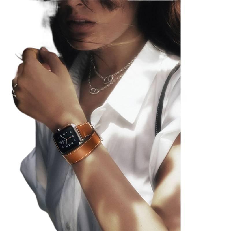 AD Brown Classic Leather Strap Smartwatch Band Compatible with Apple Watch / SE with Adjustable Fit Replacement Strap for Daily Wear - Image 5