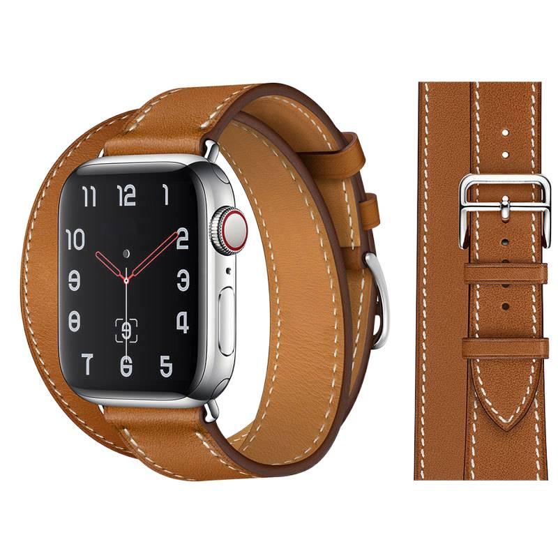AD Brown Classic Leather Strap Smartwatch Band Compatible with Apple Watch / SE with Adjustable Fit Replacement Strap for Daily Wear - Image 2