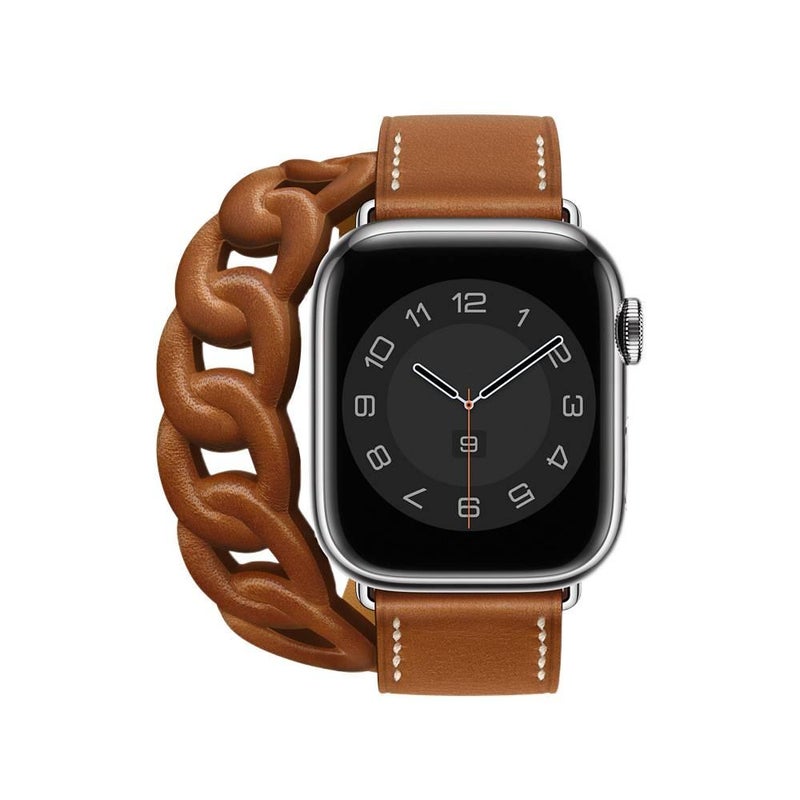 AD Brown Classic Leather Strap Smartwatch Band Compatible with Apple Watch / SE with Adjustable Fit Replacement Strap for Daily Wear - Image 1