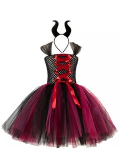 Daddy's Angel Cosplay Tutu Dress For Girls With Horn Headband Black Red  - Image 1
