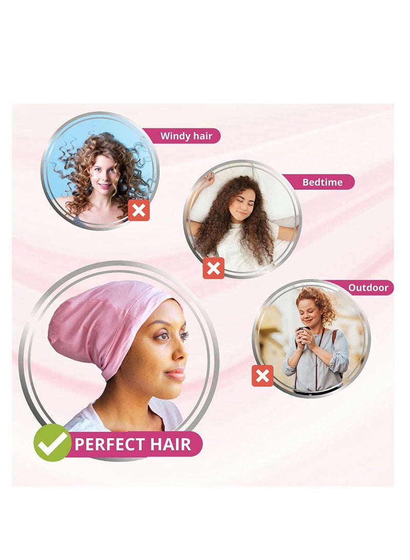 Excefore 2 PCS Satin Bonnet Hair Cover Sleep Cap Adjustable Stay on Silk Lined Slouchy Beanie Hat for Night Sleeping Gifts Loss Women Elastic On Head  - Image 5
