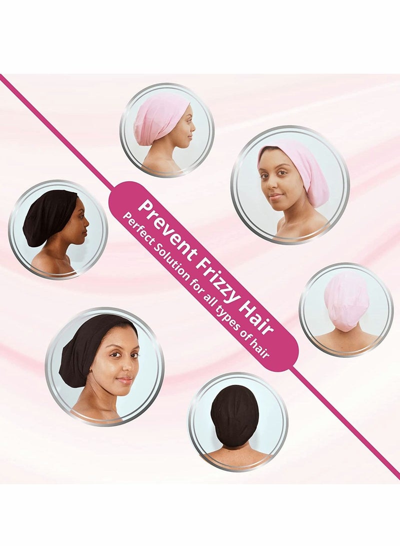 Excefore 2 PCS Satin Bonnet Hair Cover Sleep Cap Adjustable Stay on Silk Lined Slouchy Beanie Hat for Night Sleeping Gifts Loss Women Elastic On Head  - Image 4
