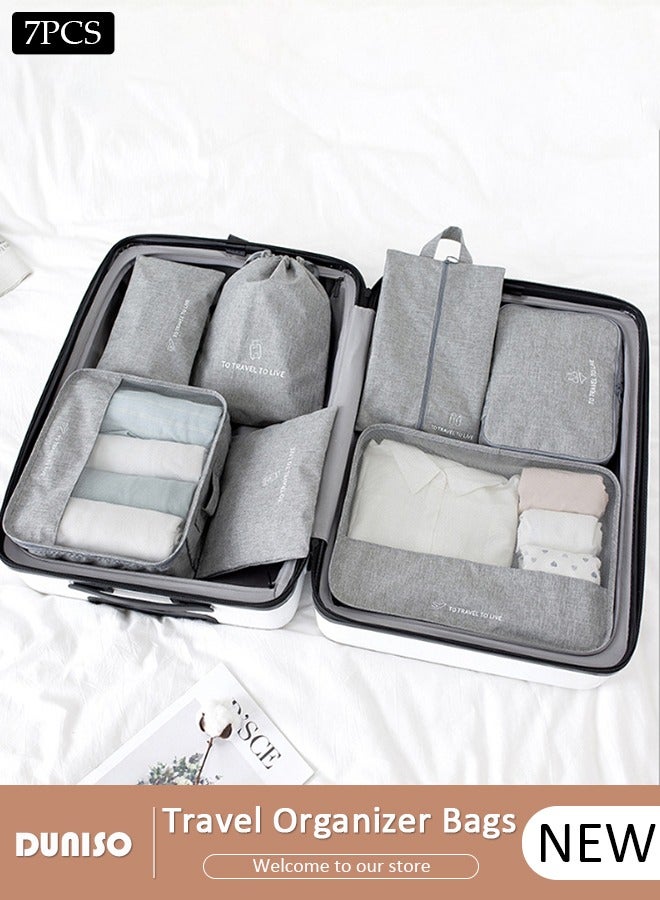 DUNISO 7 Piece Travel Organizer Bags for Luggage, Waterproof and Durable Travel Bags, Packing Cubes for Travel, Compression Cubes for Suitcases, Travel Bags for Clothes, Toiletries, Clothing, Underwear  - Image 1