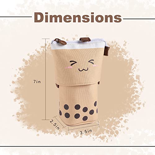 FINEMOE Polyester Standing Pencil Case Cute Pencil Pouch For Girls & Boys - Korean Boba Pop Up Stationery Makeup Cosmetic Organizer Box, Pen Pencil Pouches (Brown) - Image 5