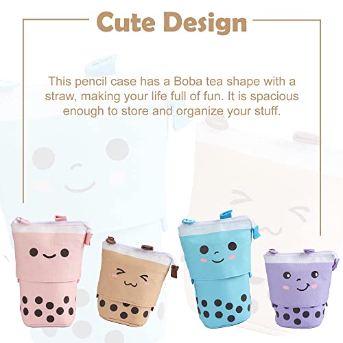 FINEMOE Polyester Standing Pencil Case Cute Pencil Pouch For Girls & Boys - Korean Boba Pop Up Stationery Makeup Cosmetic Organizer Box, Pen Pencil Pouches (Brown) - Image 4