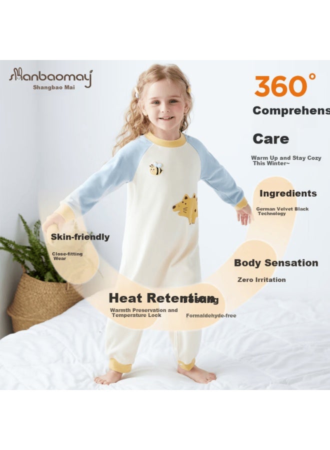 Shanbaomay Autumn Winter Children's One-piece Pajamas True Velvet Thick Warm Uni Baby Sleeping Bag Homewear Little Rabbit 140cm - Image 2
