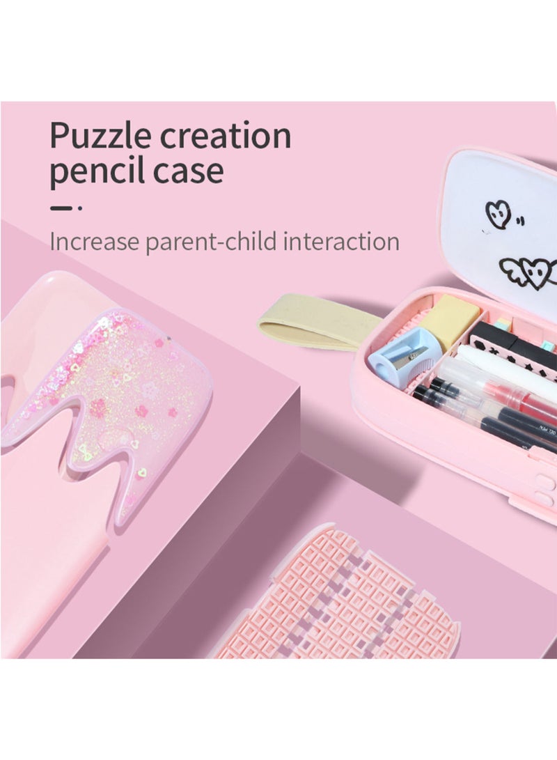 إسكدنيا صندوق منظم لتخزين الأقلام والقرطاسية بتصميم آيس كريم ورمال متحركة لطيف ومتعدد الوظائف من NBX، مناسب للمدرسة والأولاد والفتيات والطلاب، يمكن تركيبه بنفسك وردي - Image 4