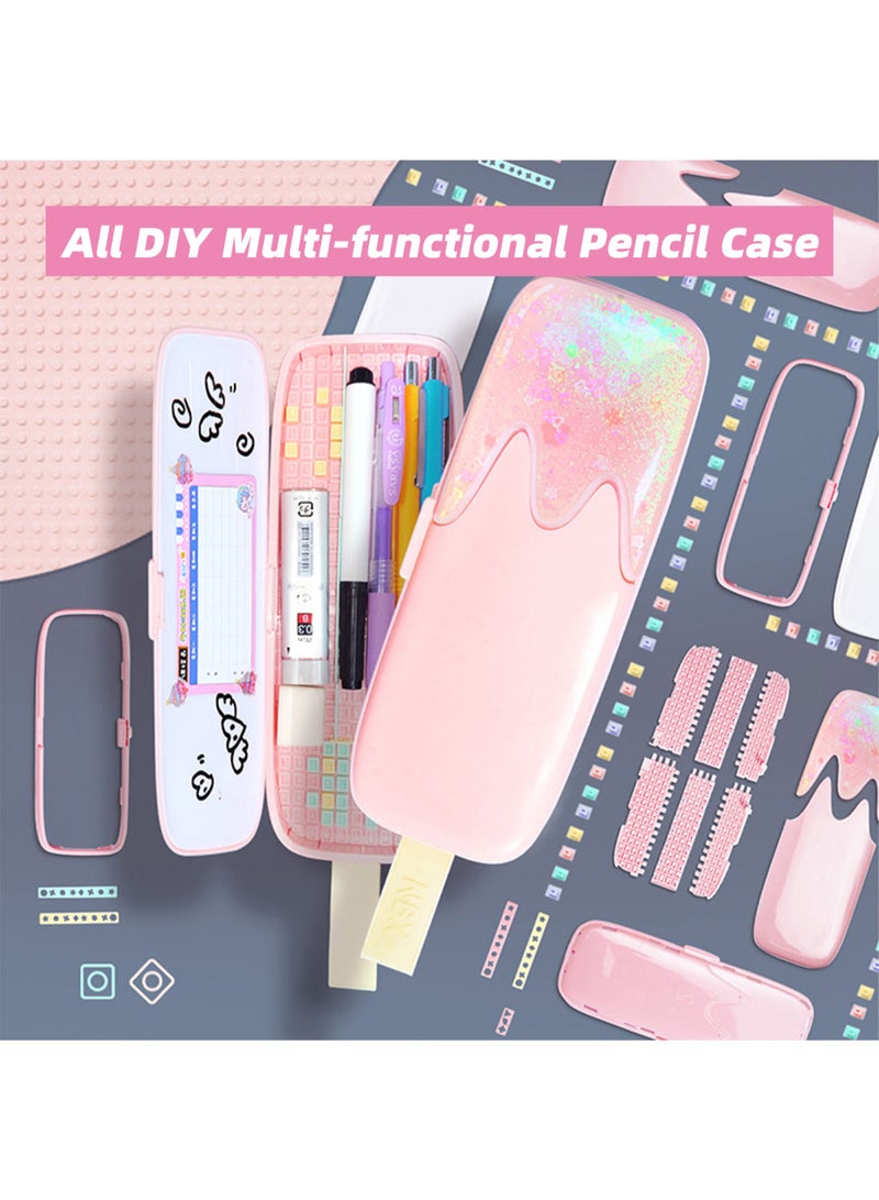 إسكدنيا صندوق منظم لتخزين الأقلام والقرطاسية بتصميم آيس كريم ورمال متحركة لطيف ومتعدد الوظائف من NBX، مناسب للمدرسة والأولاد والفتيات والطلاب، يمكن تركيبه بنفسك وردي - Image 2