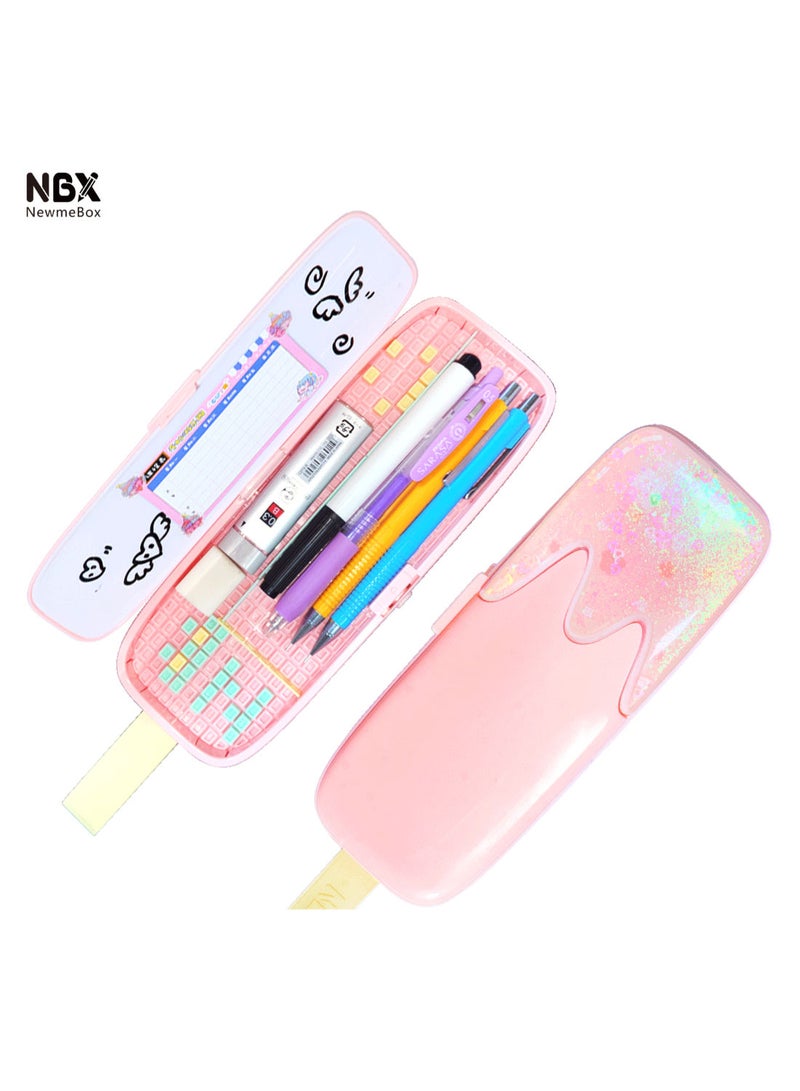 إسكدنيا صندوق منظم لتخزين الأقلام والقرطاسية بتصميم آيس كريم ورمال متحركة لطيف ومتعدد الوظائف من NBX، مناسب للمدرسة والأولاد والفتيات والطلاب، يمكن تركيبه بنفسك وردي - Image 3