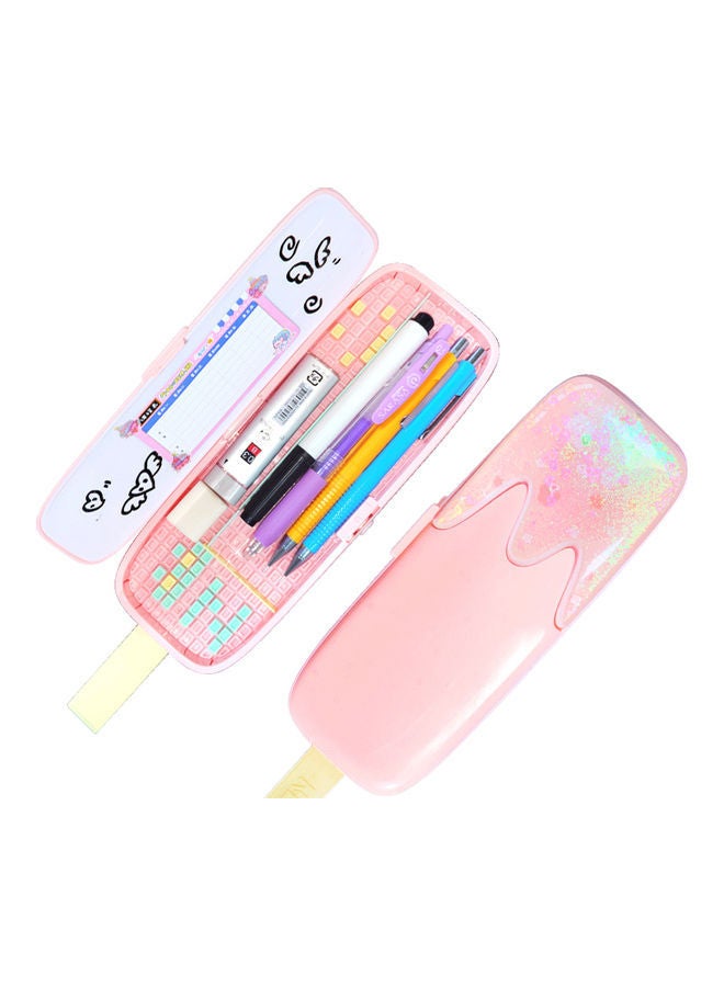 إسكدنيا صندوق منظم لتخزين الأقلام والقرطاسية بتصميم آيس كريم ورمال متحركة لطيف ومتعدد الوظائف من NBX، مناسب للمدرسة والأولاد والفتيات والطلاب، يمكن تركيبه بنفسك وردي - Image 1