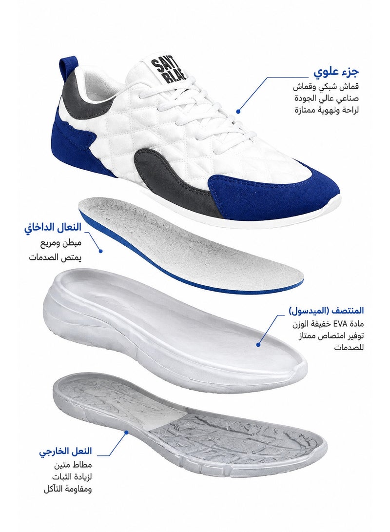 Amity Men's White Blue Color Block Quilted Lace-Up Walking Sneakers - Image 5