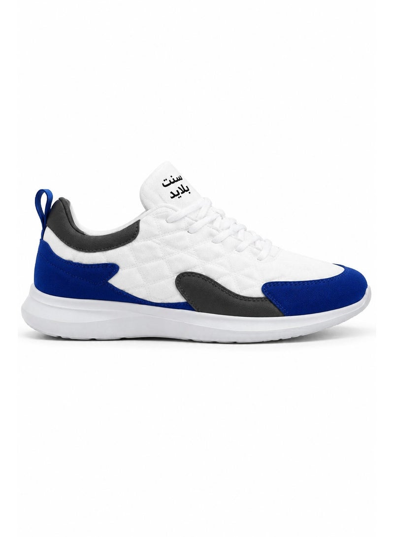 Amity Men's White Blue Color Block Quilted Lace-Up Walking Sneakers - Image 1