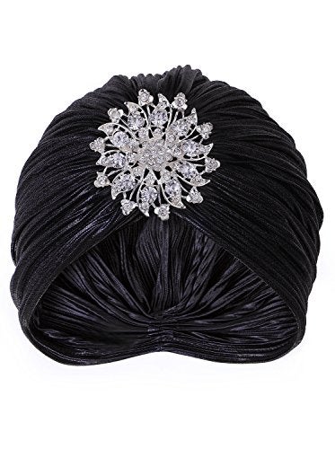 Vijiv Women's Vintage Lurex Knit Turban Beanie Hats Headwraps for 1920s Cocktail Party Black - Image 1