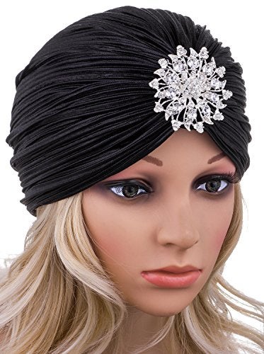 Vijiv Women's Vintage Lurex Knit Turban Beanie Hats Headwraps for 1920s Cocktail Party Black - Image 4