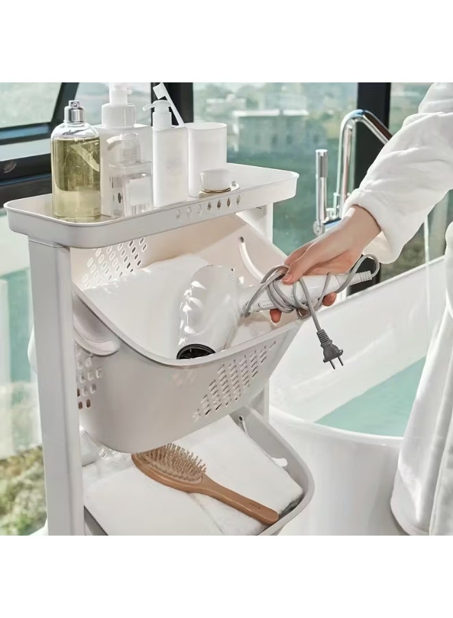 DubaiGallery Modern Double Basket Laundry Organizer Cart with Spacious Removable Bins, Smooth Rolling Casters, Durable Design, and Breathable Vent Patterns Perfect for Bathroom, Bedroom, Laundry Area, and Household Storage Solutions - Image 3