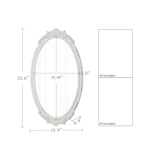 Sintosin Antique Arendahl Glam Ornate Oval Mirror 24" X 14", Hanging Distressed White Vintage Mirrors for Wall Decor Living Room, Wood Mirrors for Bathroom Entryway, Horizontal or Vertical - Image 2