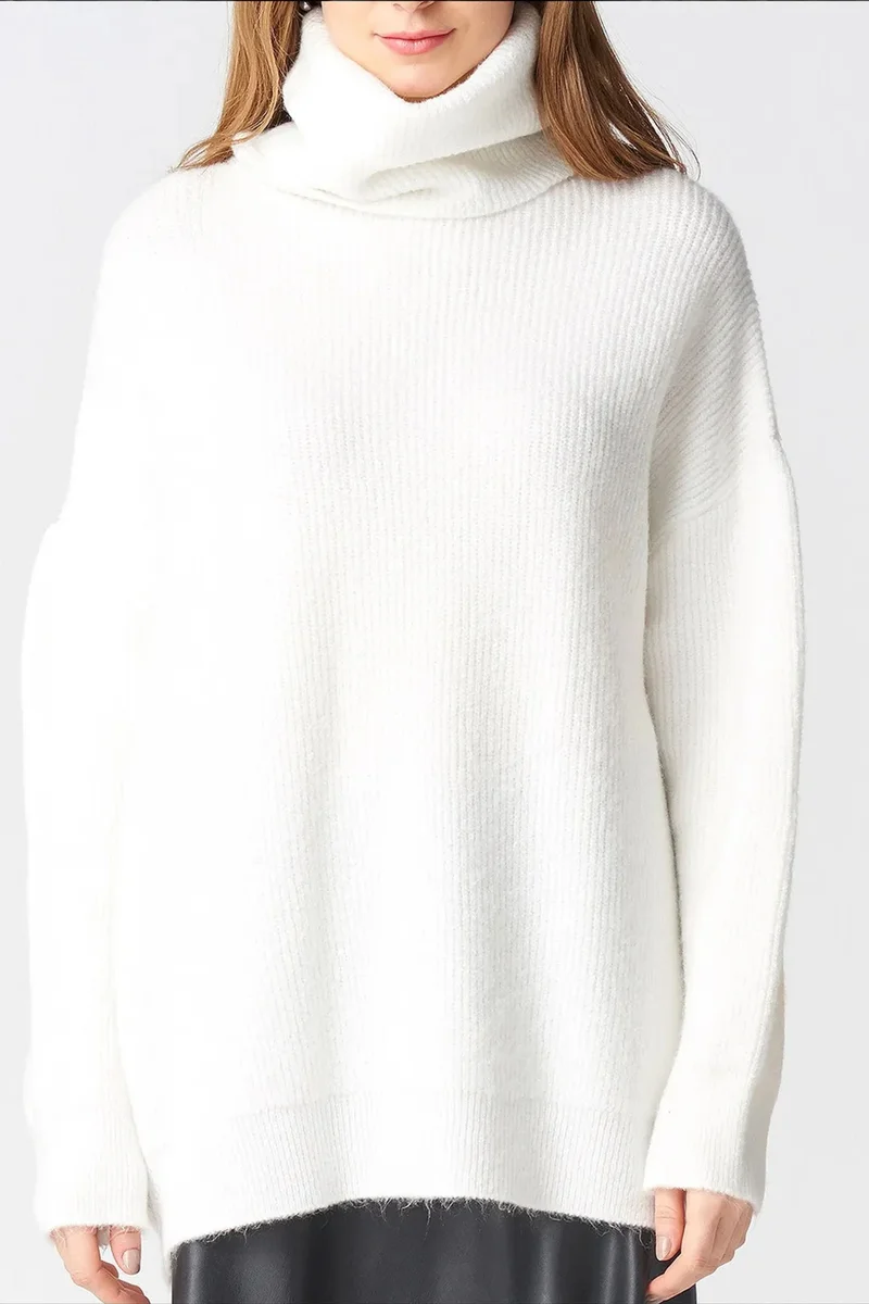 Dilvin Dusty White DILVIN Oversized Ribbed Turtleneck Sweater for Women | Best Price UAE