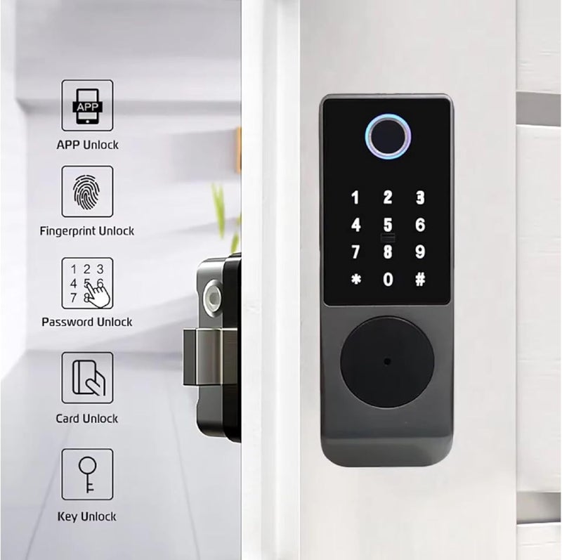 We Technology 5-in-1 Smart Gate Lock: Fingerprint Touch, Remote Tuya App, PIN Keypad, IC Card & Key | Heavy-Duty Waterproof Rim Door Lock for Outdoor Fence, Airbnb, DIY Install - Image 3
