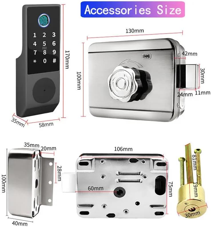 We Technology 5-in-1 Smart Gate Lock: Fingerprint Touch, Remote Tuya App, PIN Keypad, IC Card & Key | Heavy-Duty Waterproof Rim Door Lock for Outdoor Fence, Airbnb, DIY Install - Image 5