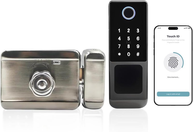 We Technology 5-in-1 Smart Gate Lock: Fingerprint Touch, Remote Tuya App, PIN Keypad, IC Card & Key | Heavy-Duty Waterproof Rim Door Lock for Outdoor Fence, Airbnb, DIY Install - Image 1