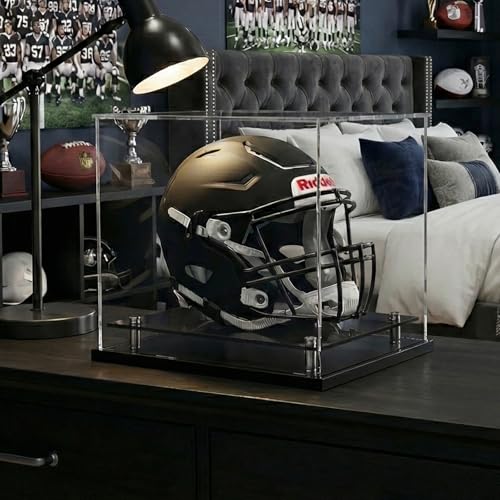 WANLIAN Football Helmet Display Case Full SizeAcrylic Helmet Display Case Black Acrylic BaseSelfAssembly Helmet Display Box Protection Holder Dustproof Sports Collectibles Storage Showcase - Image 3