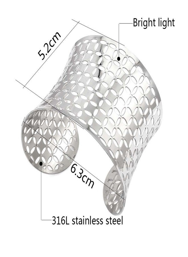 COUYA Stainless Steel Wide Cuff Hollow Flower Open End Bangle Bracelet - Image 3