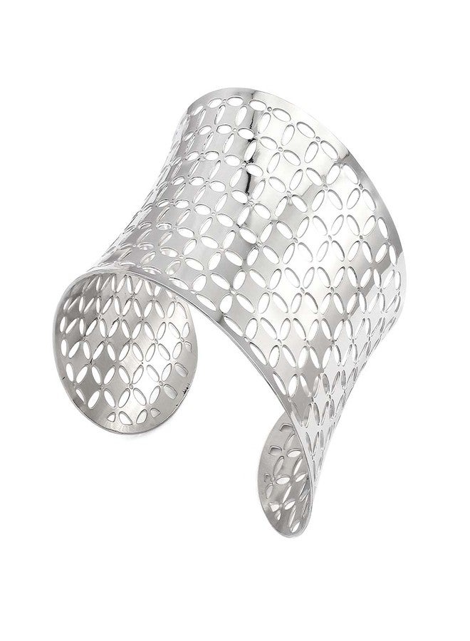 COUYA Stainless Steel Wide Cuff Hollow Flower Open End Bangle Bracelet - Image 1