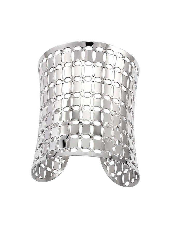 COUYA Stainless Steel Wide Cuff Hollow Flower Open End Bangle Bracelet - Image 4